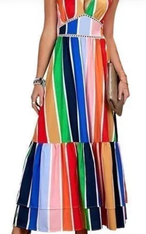 Rainbow Color Maxi Dress Multiple Size XL thumbnail 1
