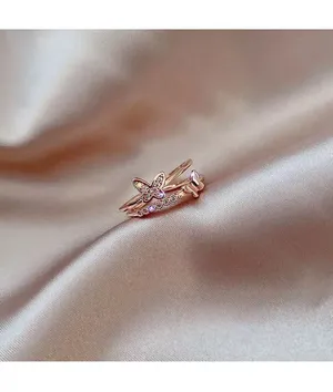 14K Rose Gold Plated Adjustable Butterfly Ring for Women thumbnail 3