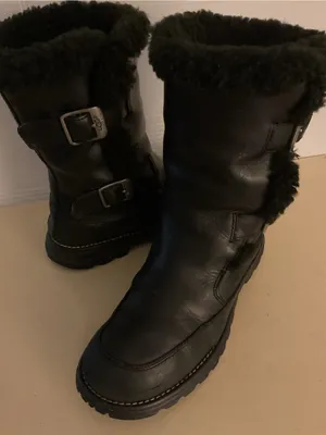 Ugg women black leather waterproof biker moto boots US 7 thumbnail 6