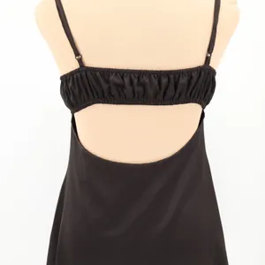 Black Satin Lace Mini Dress Lingerie Chemise Open Back Party Cocktail LBD Size M thumbnail 4