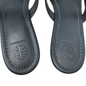 Tory Burch Miller Sandal Gray Leather Thong Flat Logo Size 7.5 thumbnail 8