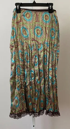 VTG Julie's Closet M‎ Multicolor Y2K Fairy 90s Maxi Skirt Lace Trim Boho Cottage thumbnail 1