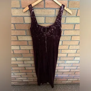 NWT Anthropologie Pilcro Sequin Slim Midi Dress Color Plum Burgundy Size XS thumbnail 6