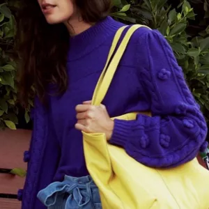 Anthropologie Maeve Kiara Textured Mock Neck Sweater‎ Merino Wool Purple Size XS thumbnail 1