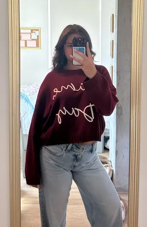 Francesca's CUTE MAROON GAMEDAY SWEATER thumbnail 1