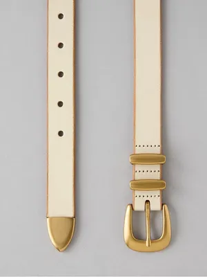 Cream 100% Leather Belt with Brass Buckle - American Eagle thumbnail 2