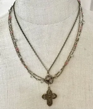 Multi strand quartz beaded cross necklace thumbnail 1
