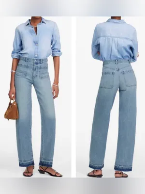 Madewell Emmett Patch Pocket Released Hem Boho Coastal Cowgirl Wide Leg Jeans 28 thumbnail 2