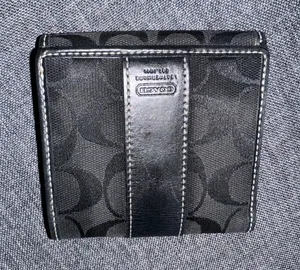 Coach Double Snap Wallet Black Canvas‎ Leather C thumbnail 1