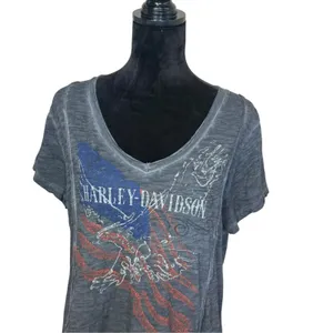 Harley Davidson Women's Size L Large Gray Grey Tee Slash Back Americana Moto thumbnail 2