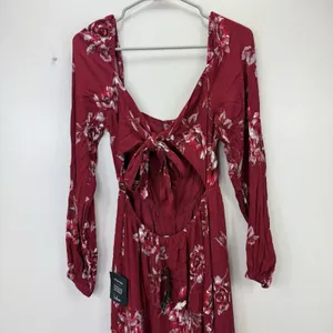 NWT‎ Lulus Total Perfection Burgundy Floral Print Tie-Back Midi Dress SMALL thumbnail 9