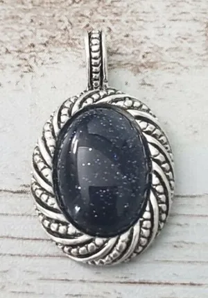 Vintage Pendant - Midnight Blue with Silver Tone Halo - No Chain Included thumbnail 1
