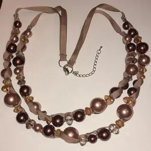 Boho Brown/Bronze Beaded Statement Necklace Brown thumbnail 1