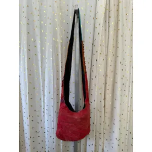 100% Cotton Mineral Wash Dye Geometric Embroidered Patchwork Crossbody Bag thumbnail 4