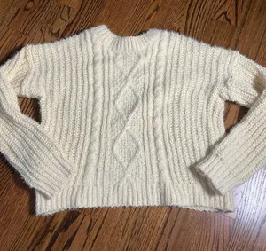 Madden Girl Cable Knit Pullover Size S Butter Yellow Fuzzy Sweater thumbnail 1