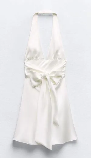 ZARA dress mini halter White satin Bow wedding party coctail bridal shower thumbnail 5