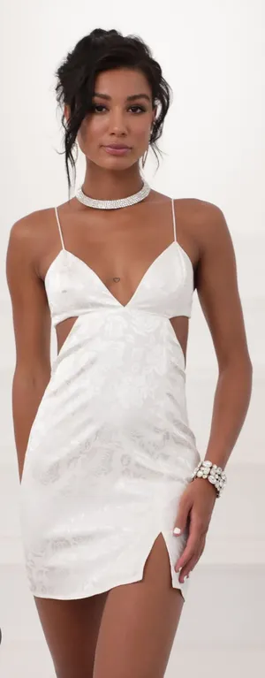 Like New Lucy in the Sky White Satin Jacquard Cutout Mini Dress Size Large thumbnail 1
