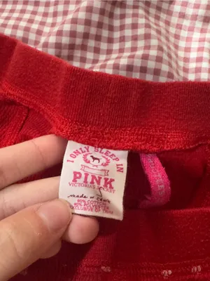 Y2K Victorias Secret Pink Red Heart-Print Long Sleeve Thermal Pajama Set thumbnail 4