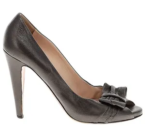 Prada Womens Size 38.5 US 7.5 Leather Heels Gunmetal Peep Hole Toe Made in Italy thumbnail 1