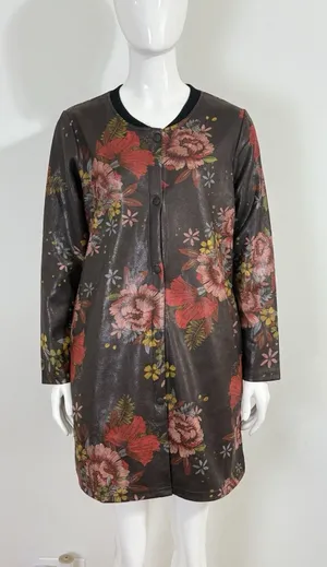 TOV Los Angeles Faux Leather Floral Snap Front Coat Dress Jacket Duster 38 NWT thumbnail 1