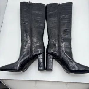 INC International Concepts Paiton Black Croc Embossed Tall Heeled Boots Women 8M thumbnail 11