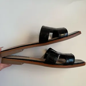 Steve Madden Haydn Hanna Leather Flat Slide Sandals Black Croc Slip On Size 7.5 thumbnail 3