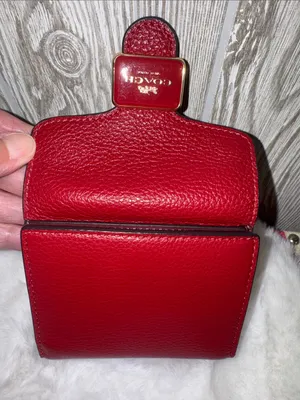 Coach Pepper Pebbled Leather Compact Wallet in Deep Red with Gold Hardware thumbnail 4