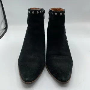 Lucky Brand Black Suede Studded Ankle Boots Stacked Heel Booties Womens 7 Fall thumbnail 5
