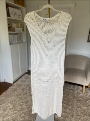 Old Navy Ivory Crochet Maxi Swim Cover Up Coastal Vaca Island Nautical Fishnet L thumbnail 2