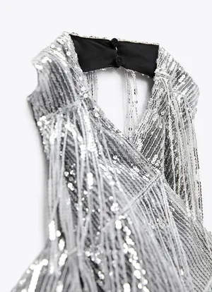 top cropped halter sequined surplice top thumbnail 4
