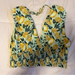 Abercrombie & Fitch Linen Blend Lemon V Neck Cropped Tank Top thumbnail 7