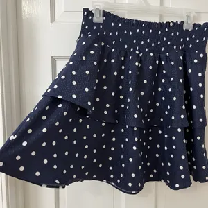 Maison Jules Polka Dot Smocked‎ Tiered Ruffled Skirt Navy Sz S Flirty Coquette thumbnail 2