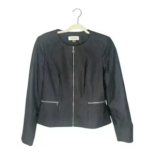 Calvin Klein Womens Denim Blue Peplum Zip Up Blazer,‎ Size 8 thumbnail 2