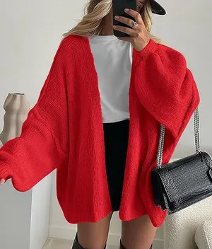 Oversized PRETTYGARDEN Women's Open Front Oversized Cardigan Size S Red thumbnail 1