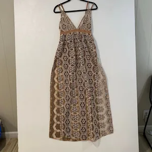 Free People XS Crochet Lace Maxi Cover Up Brown Boho Beach Resort thumbnail 2