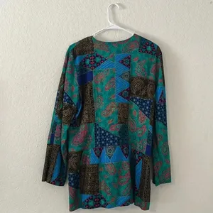 Vintage Boho Eclectic Patchwork Print Blazer Ornate Button Jacket Size 10 artsy Blue thumbnail 2