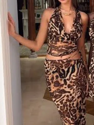 Sasha Therese Aubrey Maxi Skirt Leopard Print Mesh Sheer Cut Out XS⁠ Resortwear thumbnail 6