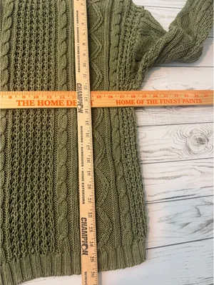 Vintage 90s Littlewood Green Cable Knit Sweater Women’s M Olive Fisherman thumbnail 10