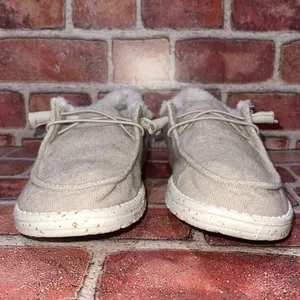 Pre-Owned Hey Dude Wendy Funk Wool Beige Canva Slip On Faux Fur Shoe Size 9 Casu thumbnail 3