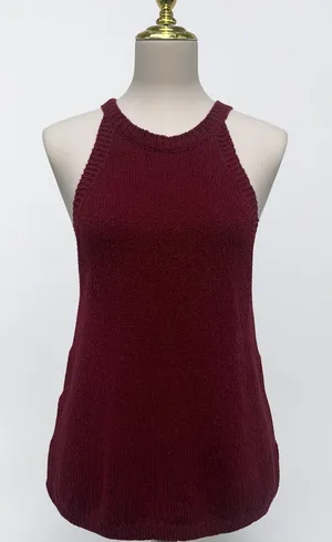 Maeve Halter Knit Tank Top Burgundy‎ Red 100% Cotton Sz M Anthropologie Boho thumbnail 1