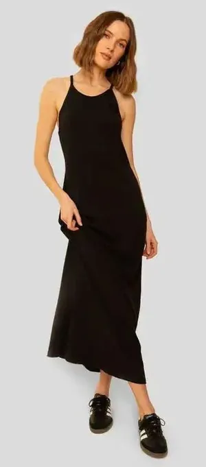 Whimsy + Row Maxi Dress Womens‎ Small Black Organic Cotton Halter Minimalist thumbnail 1