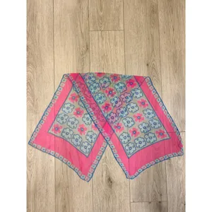 Vintage Style Pink Blue Floral Sheer Chiffon Rectangle Scarf Retro Botanical thumbnail 2