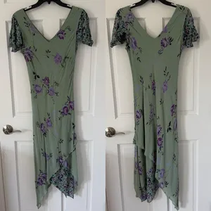 vintage 90s/y2k fairy boho Eva Blue green & purple beaded floral midi dress sz 6 thumbnail 2