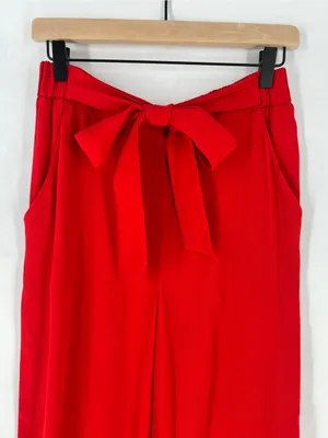 Aritzia Wilfred Faun Ankle‎ Pants Red Drapey Crepe Wide Leg High Rise Tie Belt M thumbnail 4