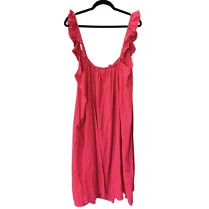 H&M NWT Hot Pink Flounce Trim Ruffle Strap Cotton Lightweight Midi Dress Size L thumbnail 4