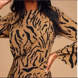 Lulus On the Prowl Tiger Print Long Sleeve Midi Dress Brown Black Size S thumbnail 5