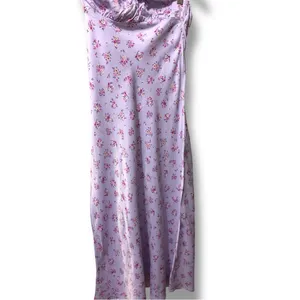 ZARA | EUC Lilac Floral Satin Slip with Pink Accents & Backless Tie (size XS) thumbnail 4