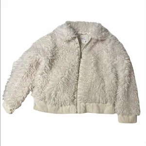 Zip Front Faux Fur Jacket in Cream thumbnail 5