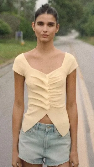 ZARA Yellow Ruched Top thumbnail 1