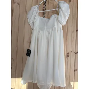 NWT Lulus My Dream Date White Off-the-Shoulder Mini Dress Babydoll Party Size L thumbnail 6